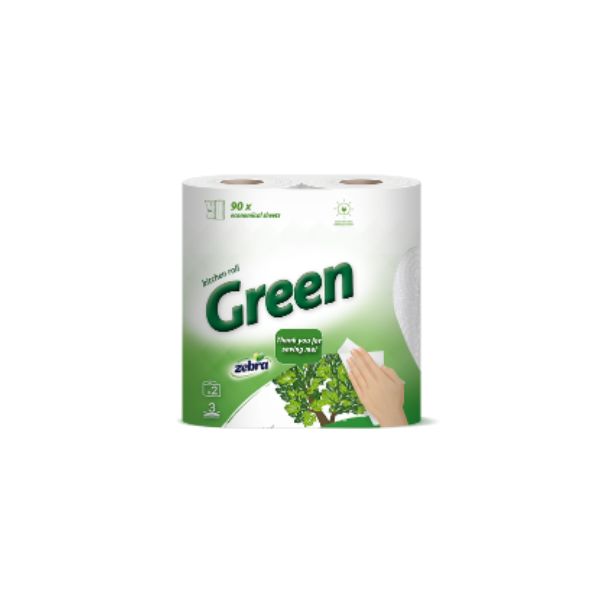 3800090300144 ZEBRA KITCHEN ROLL 2PACK 2PLY ECO GREEN ( 1 X 14 ) - Image 1