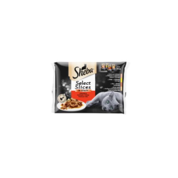 4770608257385 SHEBA POUCHES 4X85GR SELECT SLICES MEAT SELECTION IN GRAVY BBD 03/08/26 ( 1 X 13 ) - Image 1