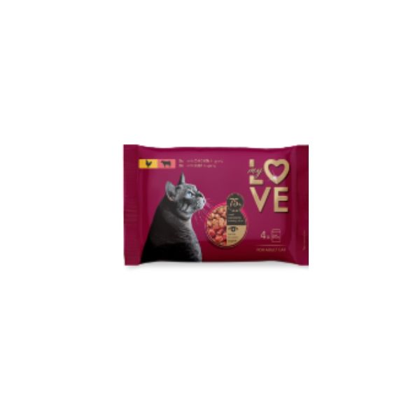 4820269142404 MY LOVE CAT POUCHES 4X85GR CHICKEN & BEEF IN GRAVY BBD 18/06/27 ( 1 X 13 ) - Image 1