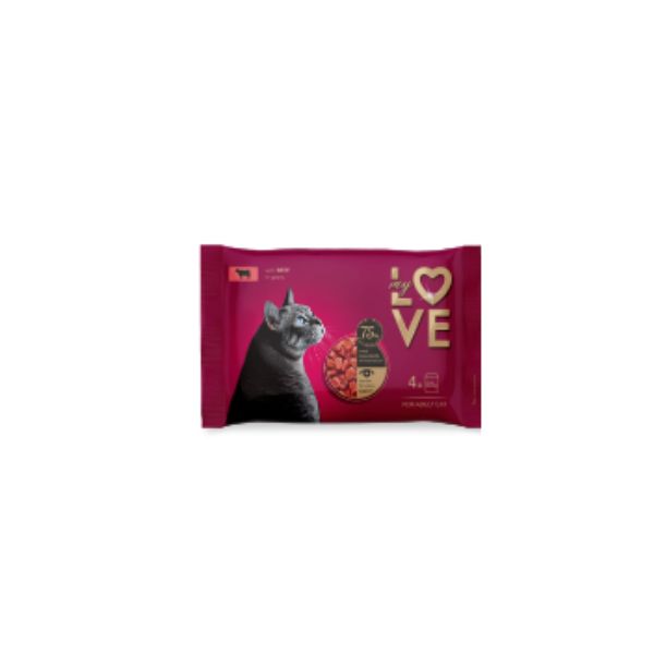 4820269142442 MY LOVE CAT POUCHES 4X85GR BEEF IN GRAVY BBD 28/05/27 ( 1 X 13 ) - Image 1