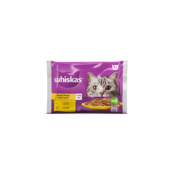 5900951303210 WHISKAS POUCHES 4X85GR POULTRY MEAT IN JELLY BBD 31/01/27 ( 1 X 13 ) - Image 1