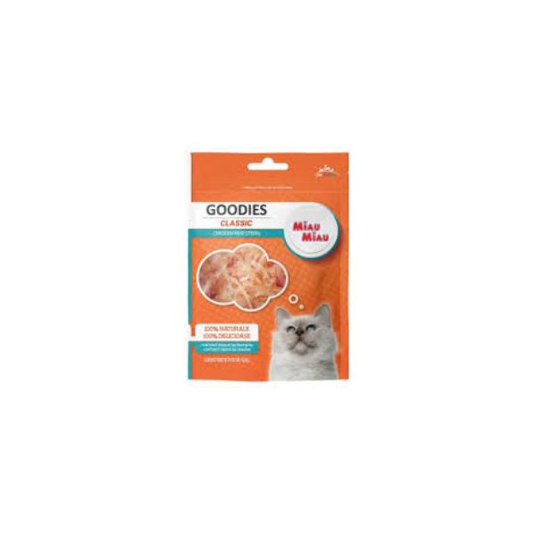 5949060223545 MIAU MIAU GOODIES SNACKS 50GR CHICKEN MINI STRIPS BBD 30/06/27 ( 1 X 18 ) - Image 1