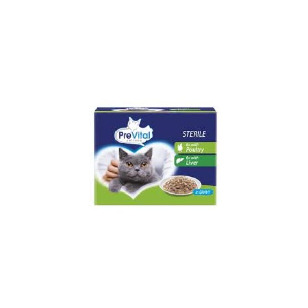 5999566110474 PREVITAL CAT POUCHES 12X100GR STERILE POULTRY&LIVER IN GRAVY BBD 08/05/27 ( 1 X 4 ) - Image 1