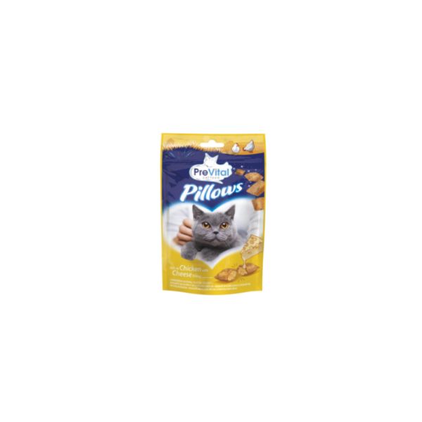 5999566111372 PREVITAL CAT SNACK PILLOWS CHICKEN & CHEESE 60GR BBD 01/27 ( 1 X 8 ) - Image 1