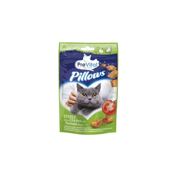 5999566111389 PREVITAL CAT SNACK PILLOWS STERILE CHICKEN TOMATO 60GR BBD 01/27 ( 1 X 8 ) - Image 1