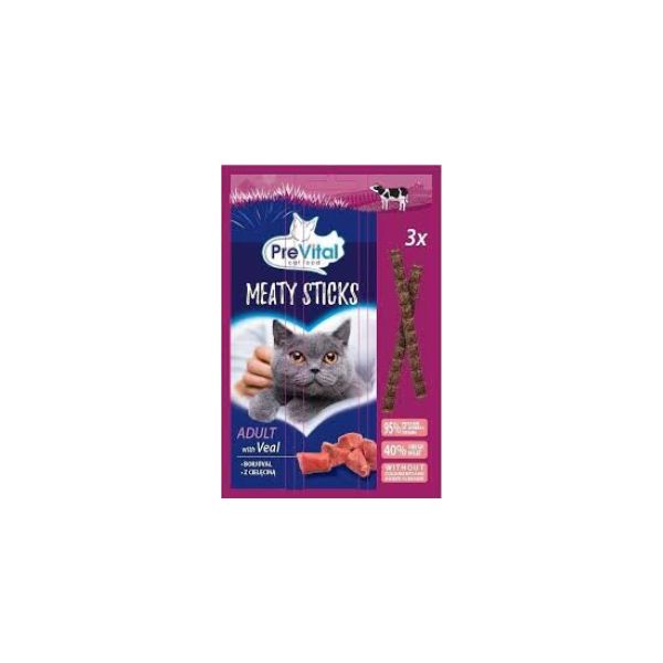 5999566111402 PREVITAL CAT SNACK MEATY STICKS ADULT VEAL 3X5GR BBD 09/25 ( 1 X 30 ) - Image 1