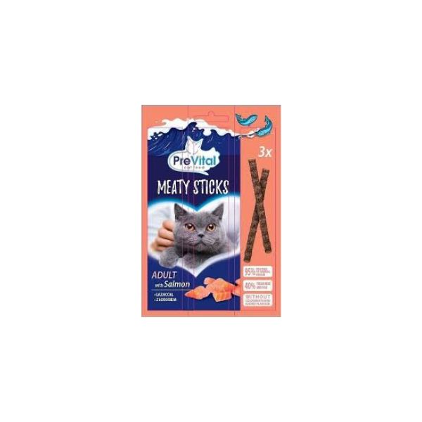 5999566111419 PREVITAL CAT SNACK MEATY STICKS SALMON 3X5GR BBD 09/25 ( 1 X 30 ) - Image 1