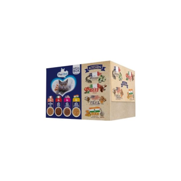 5999566111662 PREVITAL CAT POUCHES 24X85GR MEGA BOX ( SALMON-BEEF-VEAL-DUCK ) BBD 19/08/26 ( 1 X 2 ) - Image 1