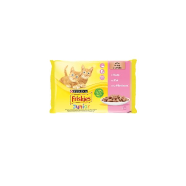 7613036988124 FRISKIES CAT POUCHES 4X85GR MULTIPACK JUNIOR BBD 12/26 ( 1 X 12 ) - Image 1