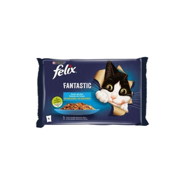7613287494269 FELIX POUCHES 4X85GR FANTASTIC SEAFOOD ( TUNA-COD-SALMON ) IN JELLY BBD 06/27 ( 1 X 12 ) - Image 1