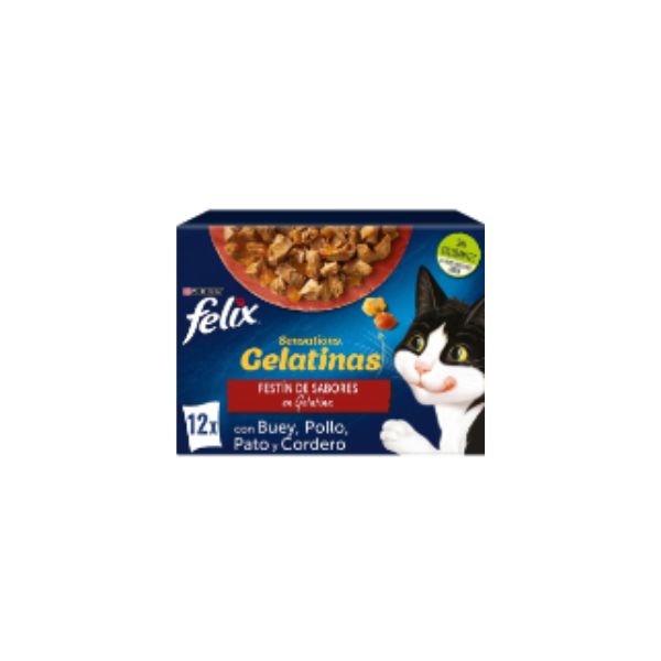 7613287495068 FELIX POUCHES 12X85GR SENSATIONS MIX ( BEEF-LAMB-DUCK-CHICKEN ) IN JELLY BBD 05/27 ( 1 X 6 ) - Image 1