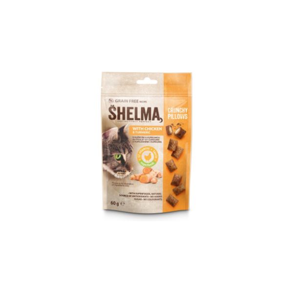 8595606407671 SHELMA CAT PILLOWS 60GR WITH CHICKEN & TURMERIC GRAIN FREE BBD11/26 ( 1 X 8 ) - Image 1
