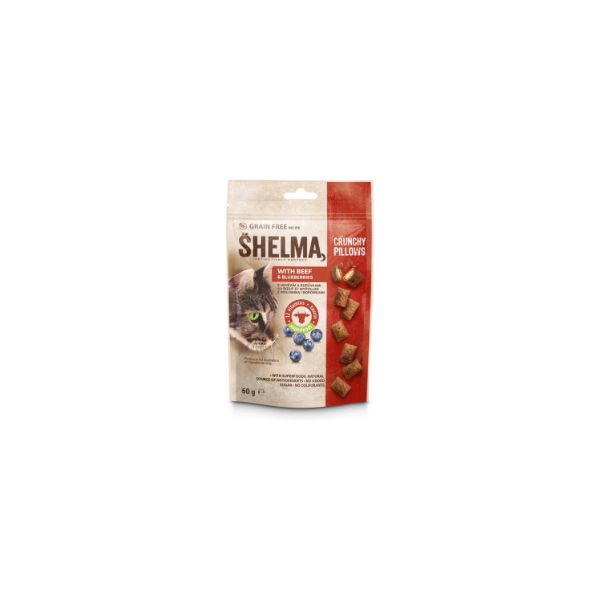 8595606407688 SHELMA CAT PILLOWS 60GR WITH BEEF & BLUEBERRIES GRAIN FREE BBD 01/27 ( 1 X 8 ) - Image 1